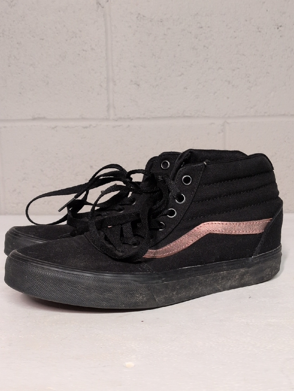 Classic Vans Sk-8 Black High-Top Sneakers with Rose Gold Accent - Women's Size 8